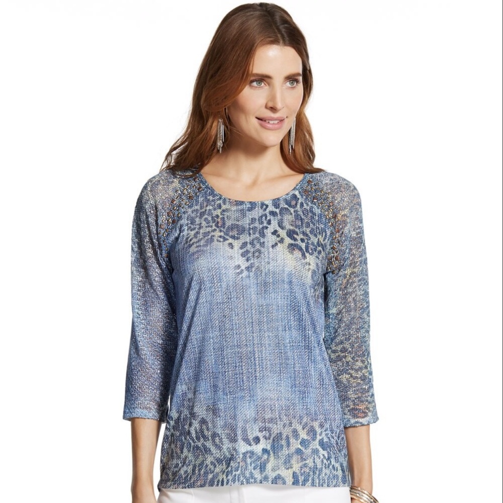 Chico's Blue Cheetah-Print Top